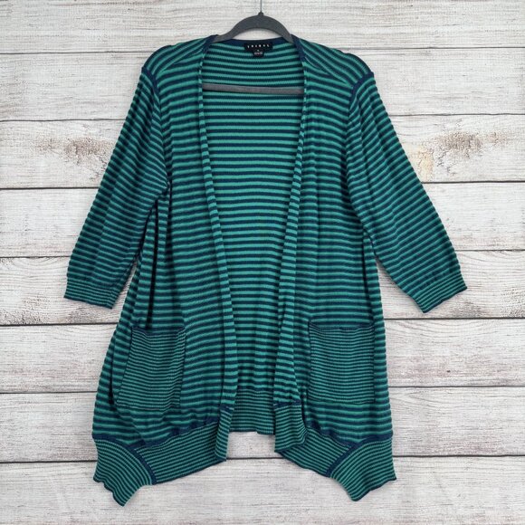 Tribal Sweaters - Tribal Cardigan Sweater Womens XL Blue Green Striped Open Front Pockets Casual